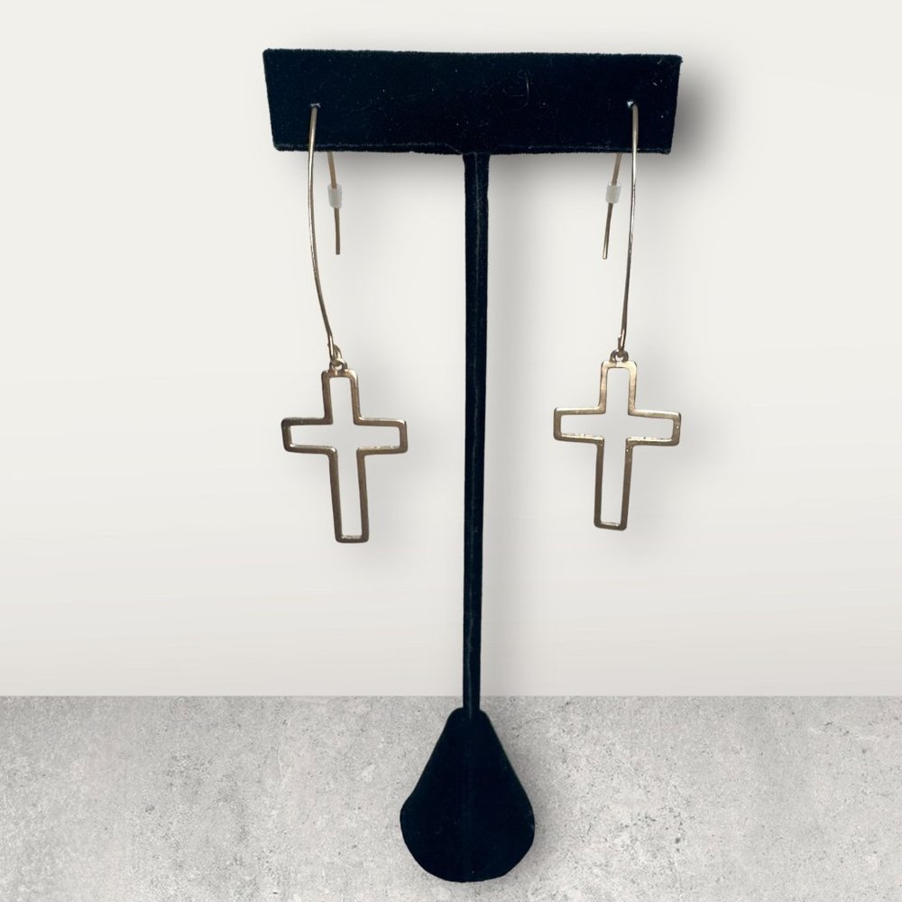 Open Cross Long French Drop Earrings